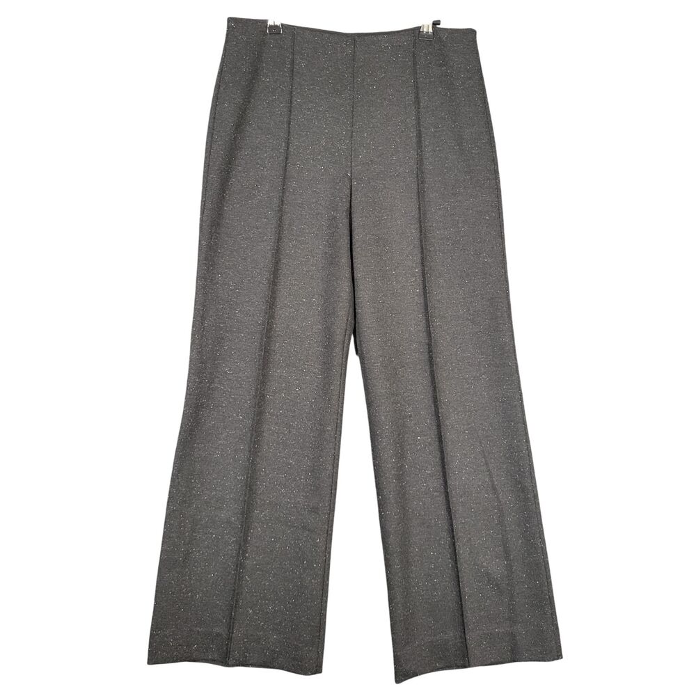THEORY Gray Wide Leg Melange Ponte Wool Silk Blend High Rise Pull On Pant SIZE 8